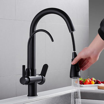 Water Filter Kitchen Faucet Pull Out Faucet in Matte Black Swirling Faucet Solid Brass